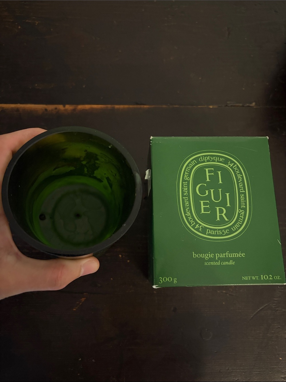 diptyque Figuier Candle EMPTY with Deep Green Jar and Box